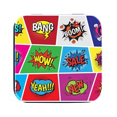 Pop Art Comic Vector Speech Cartoon Bubbles Popart Style With Humor Text Boom Bang Bubbling Expressi Square Metal Box (black) by Amaryn4rt