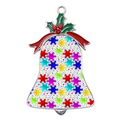 Snowflake Pattern Repeated Metal Holly Leaf Bell Ornament by Amaryn4rt