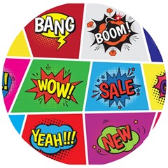 Pop Art Comic Vector Speech Cartoon Bubbles Popart Style With Humor Text Boom Bang Bubbling Expressi Wooden Puzzle Round by Amaryn4rt