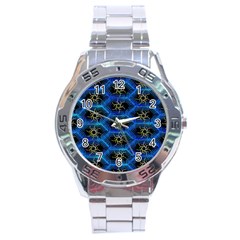 Blue Bee Hive Pattern Stainless Steel Analogue Watch by Amaryn4rt