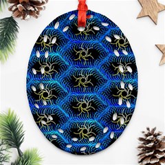 Blue Bee Hive Pattern Oval Filigree Ornament (two Sides) by Amaryn4rt