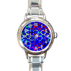 Blue Bee Hive Pattern Round Italian Charm Watch by Amaryn4rt