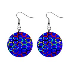 Blue Bee Hive Pattern Mini Button Earrings by Amaryn4rt