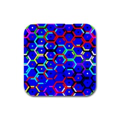 Blue Bee Hive Pattern Rubber Square Coaster (4 Pack) by Amaryn4rt