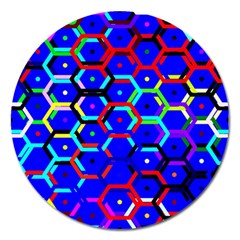 Blue Bee Hive Pattern Magnet 5  (round) by Amaryn4rt