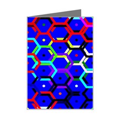 Blue Bee Hive Pattern Mini Greeting Card by Amaryn4rt