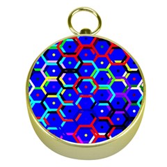 Blue Bee Hive Pattern Gold Compasses by Amaryn4rt