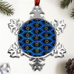 Blue Bee Hive Pattern Metal Small Snowflake Ornament by Amaryn4rt