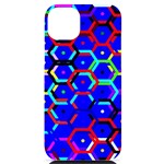 Blue Bee Hive Pattern iPhone 14 Plus Black UV Print Case Front