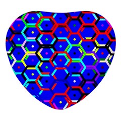 Blue Bee Hive Pattern Heart Glass Fridge Magnet (4 Pack) by Amaryn4rt