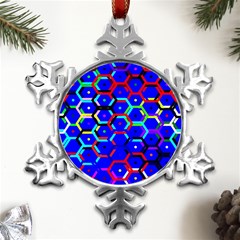 Blue Bee Hive Pattern Metal Small Snowflake Ornament by Amaryn4rt