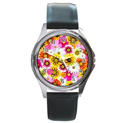 Flowers Blossom Bloom Nature Plant Round Metal Watch by Amaryn4rt