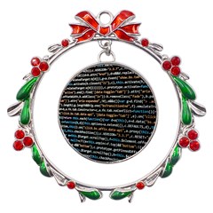 Close Up Code Coding Computer Metal X mas Wreath Ribbon Ornament by Amaryn4rt