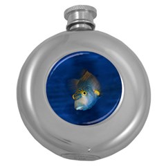 Fish Blue Animal Water Nature Round Hip Flask (5 Oz) by Amaryn4rt