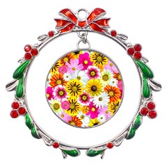 Flowers Blossom Bloom Nature Plant Metal X mas Wreath Ribbon Ornament by Amaryn4rt