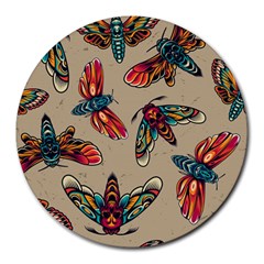 Tattoos Colorful Seamless Pattern Round Mousepad by Amaryn4rt