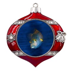 Fish Blue Animal Water Nature Metal Snowflake And Bell Red Ornament by Amaryn4rt