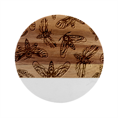 Tattoos Colorful Seamless Pattern Marble Wood Coaster (round) by Amaryn4rt