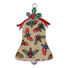 Tattoos Colorful Seamless Pattern Metal Holly Leaf Bell Ornament