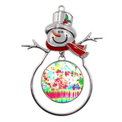 Pattern Decorated Schoolbus Tie Dye Metal Snowman Ornament by Amaryn4rt