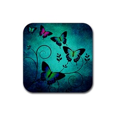 Texture Butterflies Background Rubber Coaster (square) by Amaryn4rt