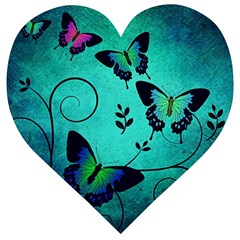 Texture Butterflies Background Wooden Puzzle Heart by Amaryn4rt