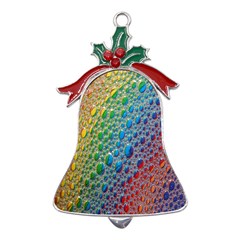 Bubbles Rainbow Colourful Colors Metal Holly Leaf Bell Ornament by Amaryn4rt