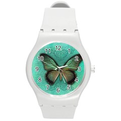 Butterfly Background Vintage Old Grunge Round Plastic Sport Watch (m) by Amaryn4rt