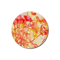 Monotype Art Pattern Leaves Colored Autumn Rubber Round Coaster (4 Pack) by Amaryn4rt