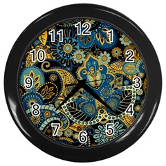 Retro Ethnic Background Pattern Vector Wall Clock (black) by Amaryn4rt