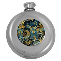 Retro Ethnic Background Pattern Vector Round Hip Flask (5 Oz) by Amaryn4rt