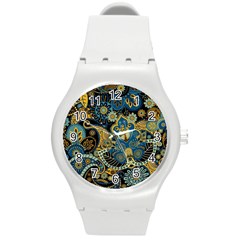 Retro Ethnic Background Pattern Vector Round Plastic Sport Watch (m) by Amaryn4rt