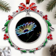 Flower Pattern-design-abstract-background Metal X mas Wreath Ribbon Ornament by Amaryn4rt