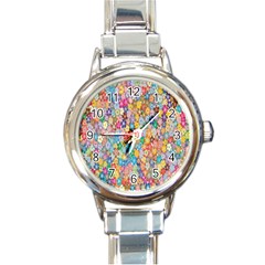 Monotype Art Pattern Leaves Colored Autumn Round Italian Charm Watch by Amaryn4rt