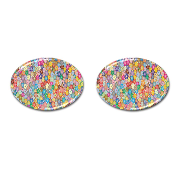 Monotype Art Pattern Leaves Colored Autumn Cufflinks (Oval)