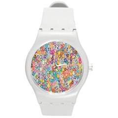 Monotype Art Pattern Leaves Colored Autumn Round Plastic Sport Watch (m) by Amaryn4rt