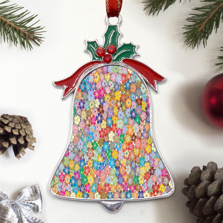 Retro Ethnic Background Pattern Vector Metal Holly Leaf Bell Ornament