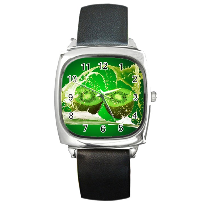 Kiwi Fruit Vitamins Healthy Cut Square Metal Watch