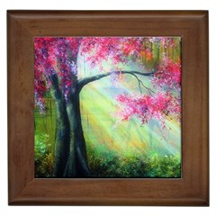 Forests Stunning Glimmer Paintings Sunlight Blooms Plants Love Seasons Traditional Art Flowers Sunsh Framed Tile by Amaryn4rt