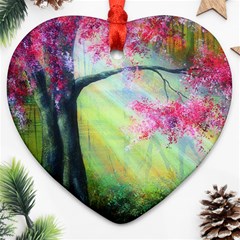 Forests Stunning Glimmer Paintings Sunlight Blooms Plants Love Seasons Traditional Art Flowers Sunsh Heart Ornament (two Sides) by Amaryn4rt