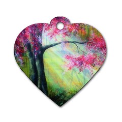 Forests Stunning Glimmer Paintings Sunlight Blooms Plants Love Seasons Traditional Art Flowers Sunsh Dog Tag Heart (two Sides) by Amaryn4rt