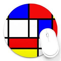 Mondrian-red-blue-yellow Round Mousepad by Amaryn4rt