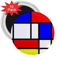 Mondrian-red-blue-yellow 3  Magnets (10 Pack)  by Amaryn4rt