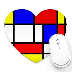 Mondrian-red-blue-yellow Heart Mousepad by Amaryn4rt