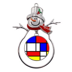 Mondrian-red-blue-yellow Metal Snowman Ornament