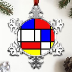 Mondrian-red-blue-yellow Metal Small Snowflake Ornament by Amaryn4rt