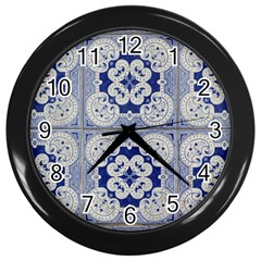 Ceramic-portugal-tiles-wall Wall Clock (black) by Amaryn4rt