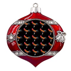 Background-pattern-chicken-fowl Metal Snowflake And Bell Red Ornament