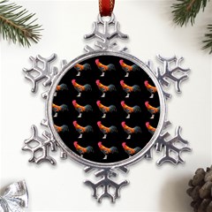 Background-pattern-chicken-fowl Metal Large Snowflake Ornament by Amaryn4rt