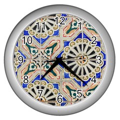 Ceramic-portugal-tiles-wall- Wall Clock (silver) by Amaryn4rt